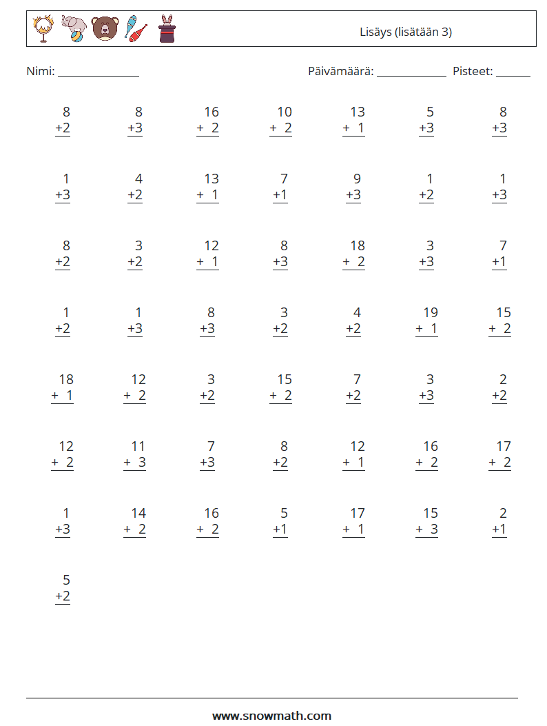 (50) Lisäys (lisätään 3) Matematiikan laskentataulukot 17