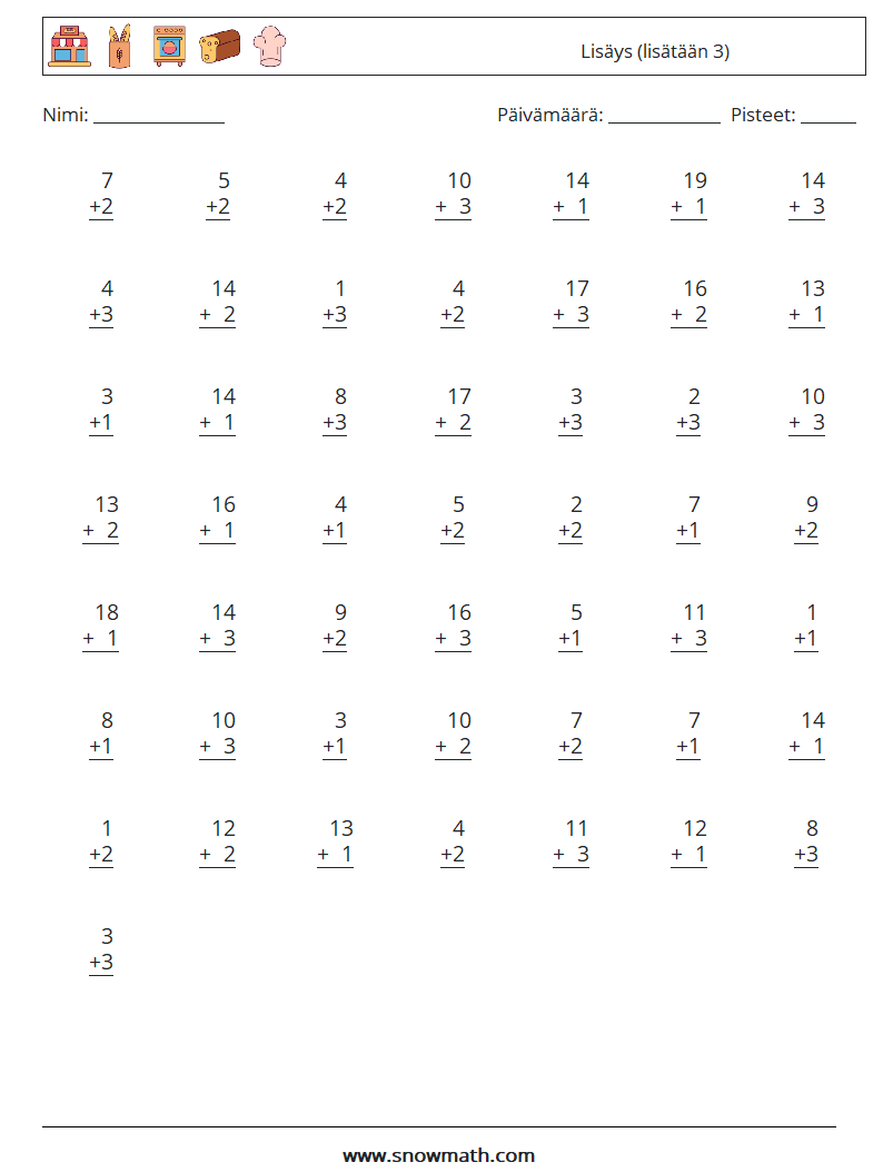 (50) Lisäys (lisätään 3) Matematiikan laskentataulukot 18