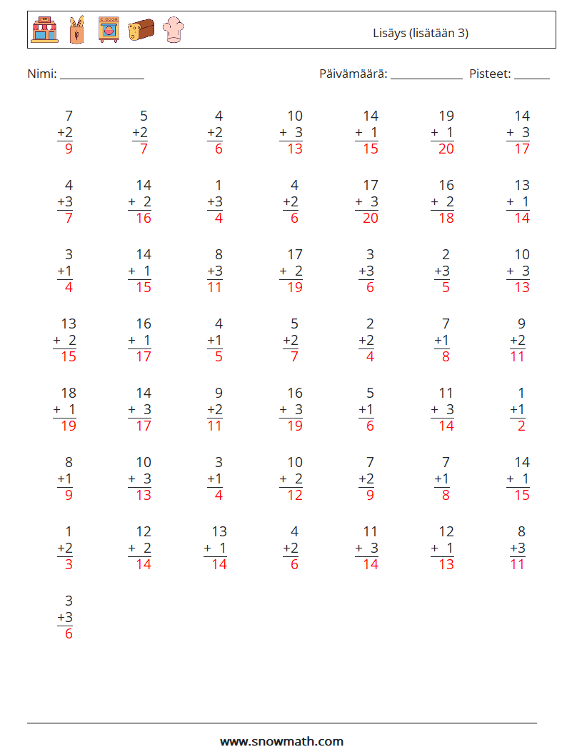 (50) Lisäys (lisätään 3) Matematiikan laskentataulukot 18 Kysymys, vastaus