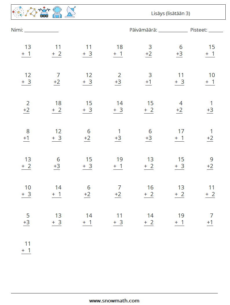 (50) Lisäys (lisätään 3) Matematiikan laskentataulukot 2