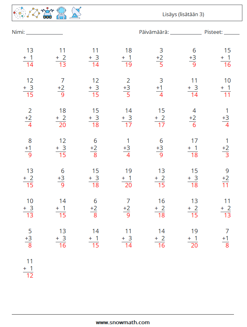 (50) Lisäys (lisätään 3) Matematiikan laskentataulukot 2 Kysymys, vastaus