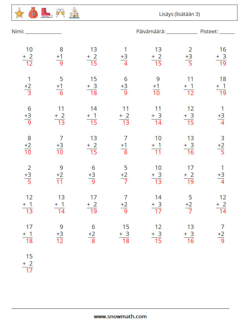 (50) Lisäys (lisätään 3) Matematiikan laskentataulukot 3 Kysymys, vastaus