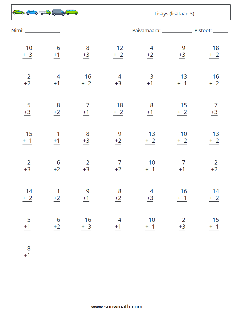 (50) Lisäys (lisätään 3) Matematiikan laskentataulukot 4