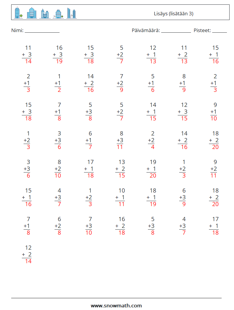 (50) Lisäys (lisätään 3) Matematiikan laskentataulukot 5 Kysymys, vastaus