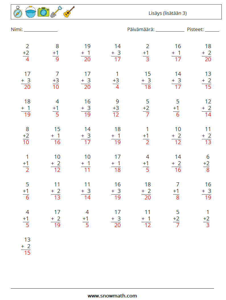 (50) Lisäys (lisätään 3) Matematiikan laskentataulukot 6 Kysymys, vastaus