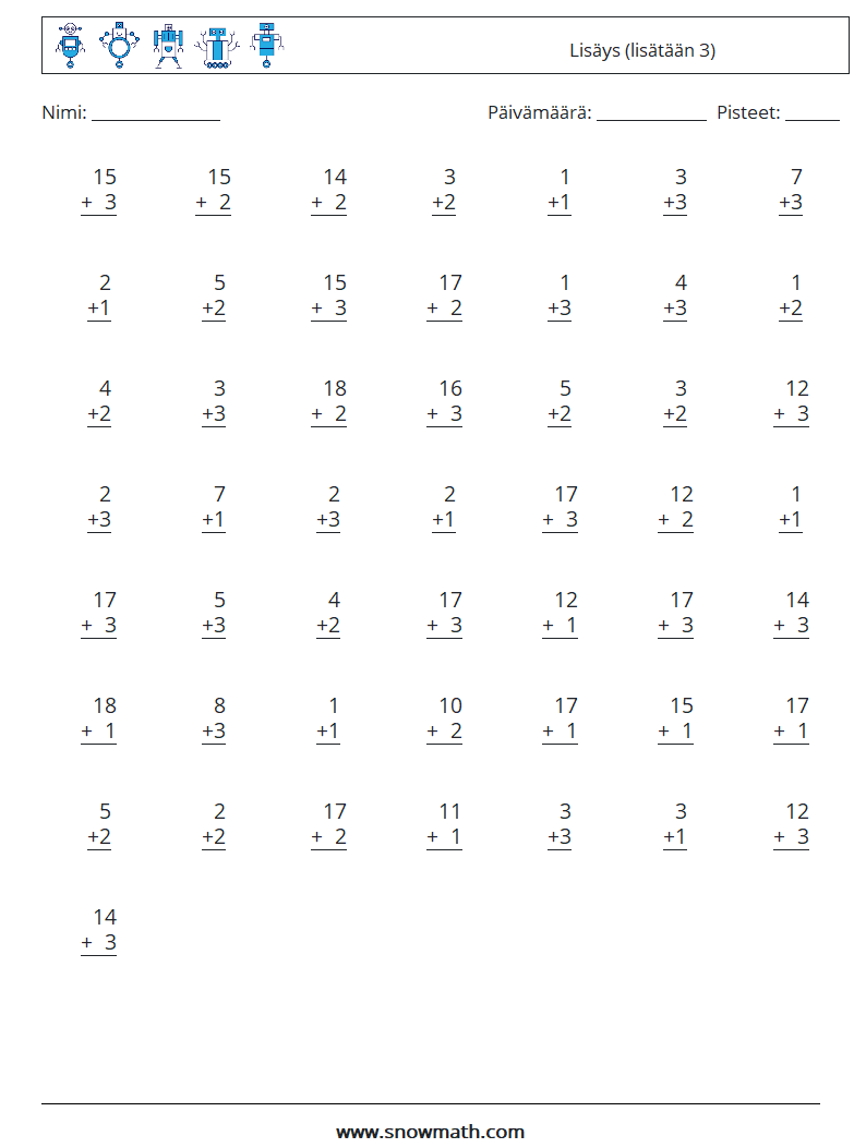 (50) Lisäys (lisätään 3) Matematiikan laskentataulukot 8