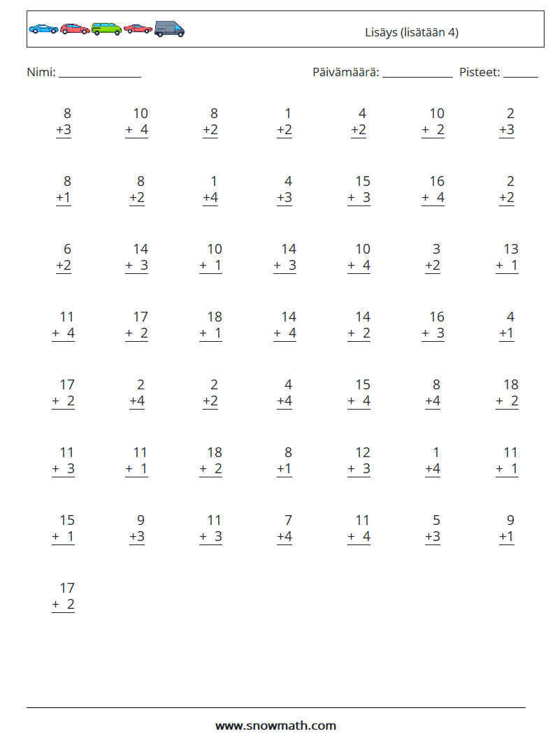 (50) Lisäys (lisätään 4) Matematiikan laskentataulukot 13