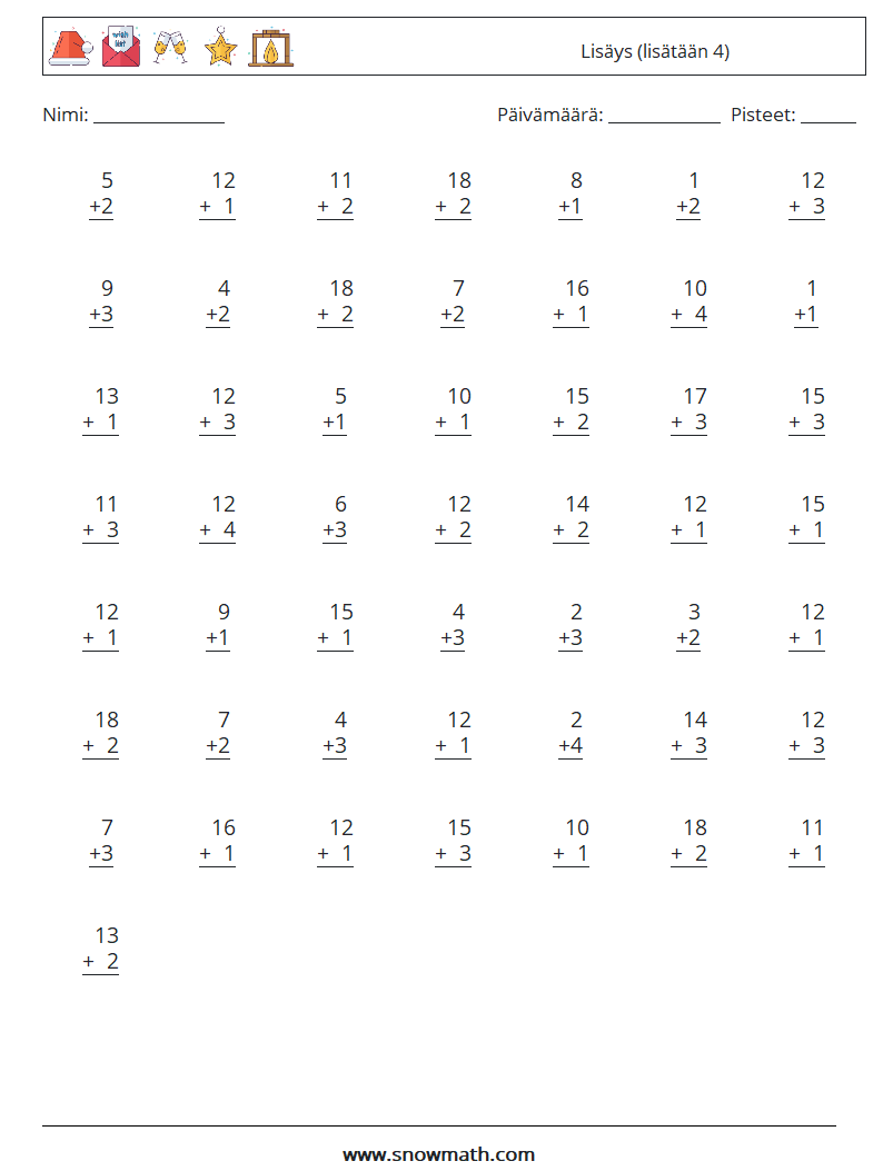 (50) Lisäys (lisätään 4) Matematiikan laskentataulukot 2