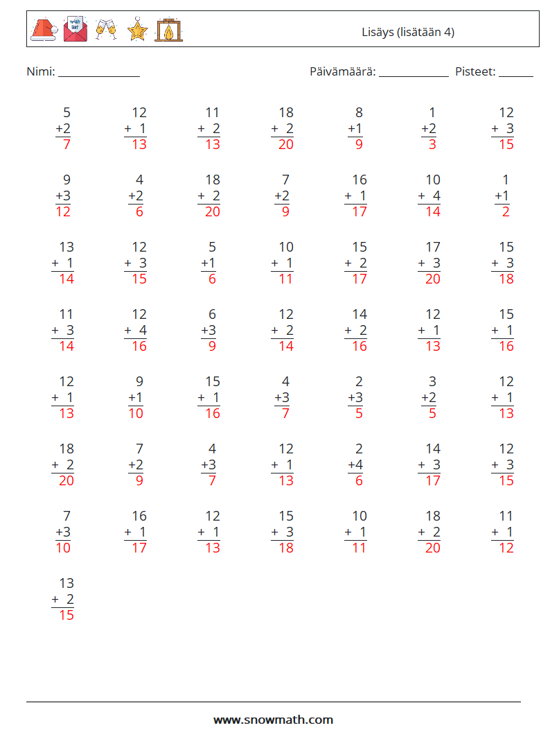 (50) Lisäys (lisätään 4) Matematiikan laskentataulukot 2 Kysymys, vastaus