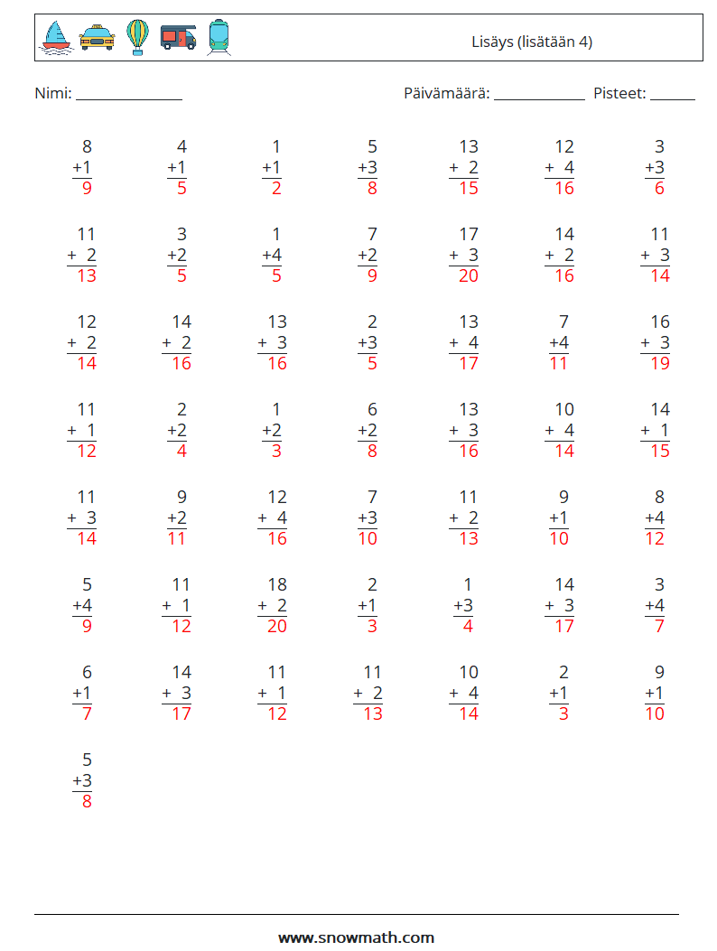 (50) Lisäys (lisätään 4) Matematiikan laskentataulukot 3 Kysymys, vastaus