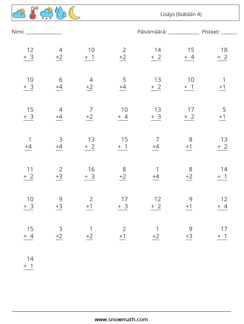 (50) Lisäys (lisätään 4) Matematiikan laskentataulukot 4