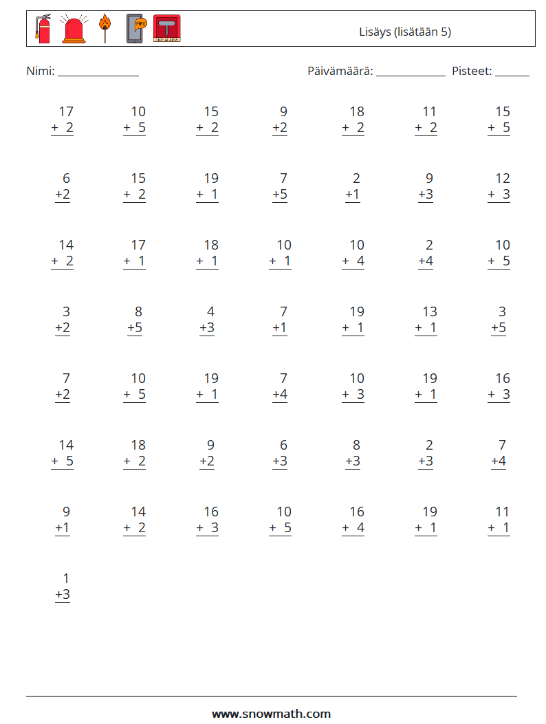 (50) Lisäys (lisätään 5) Matematiikan laskentataulukot 1