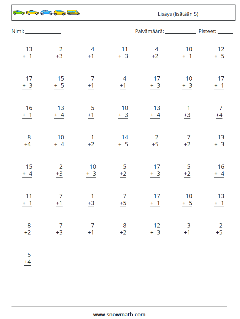 (50) Lisäys (lisätään 5) Matematiikan laskentataulukot 13