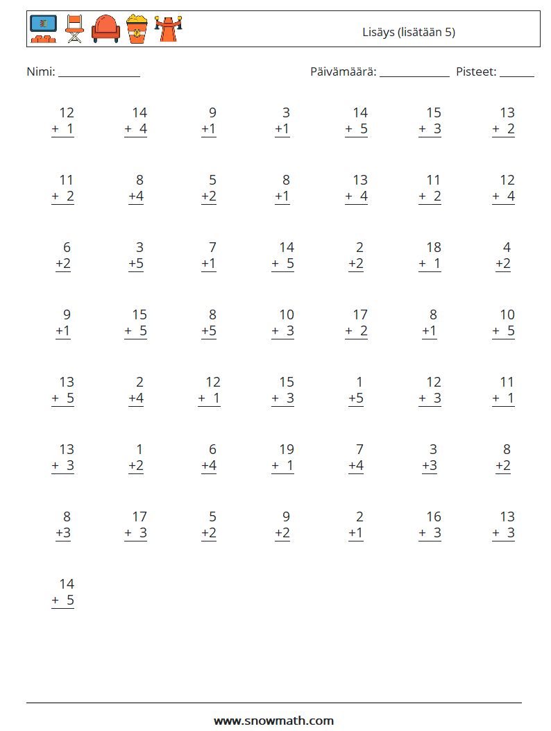 (50) Lisäys (lisätään 5) Matematiikan laskentataulukot 6