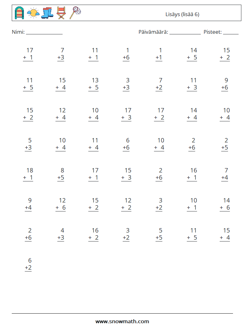 (50) Lisäys (lisää 6) Matematiikan laskentataulukot 11