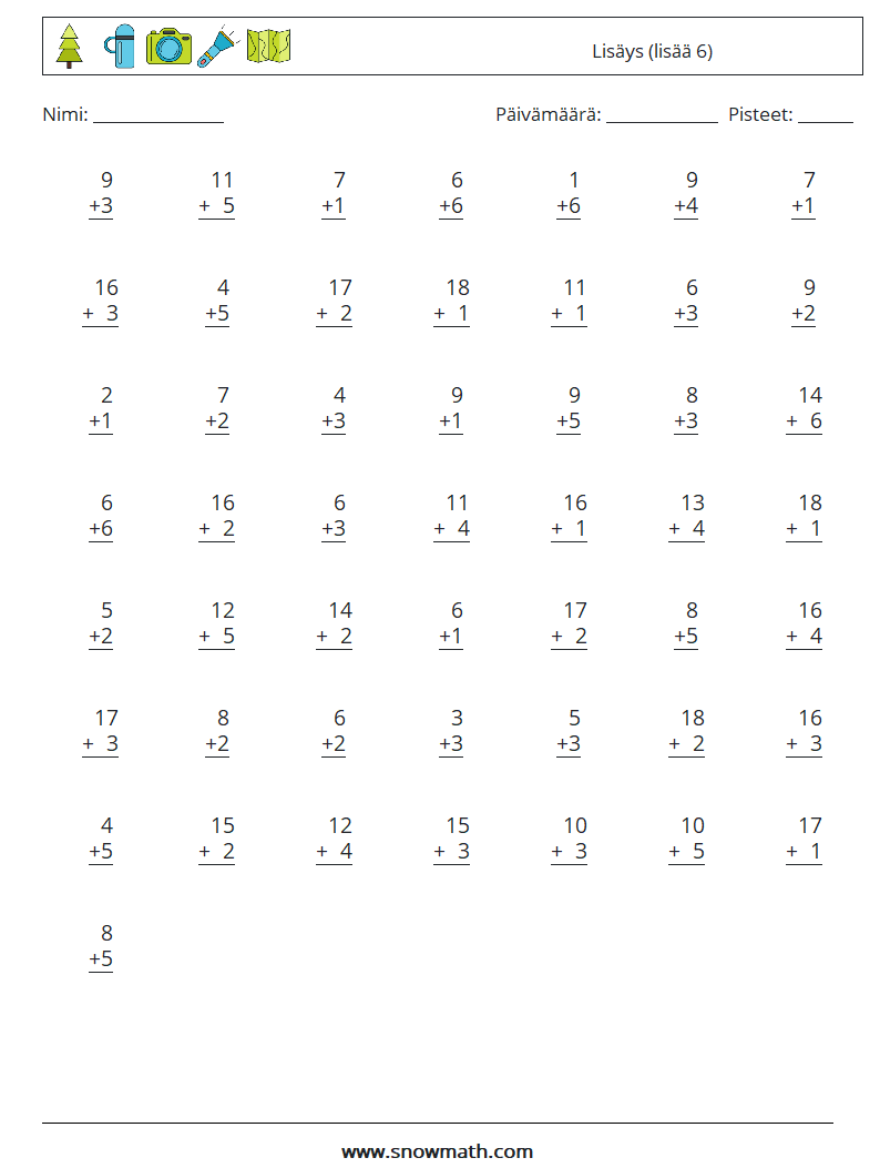 (50) Lisäys (lisää 6) Matematiikan laskentataulukot 13