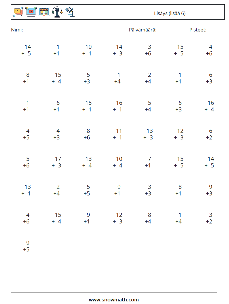 (50) Lisäys (lisää 6) Matematiikan laskentataulukot 14