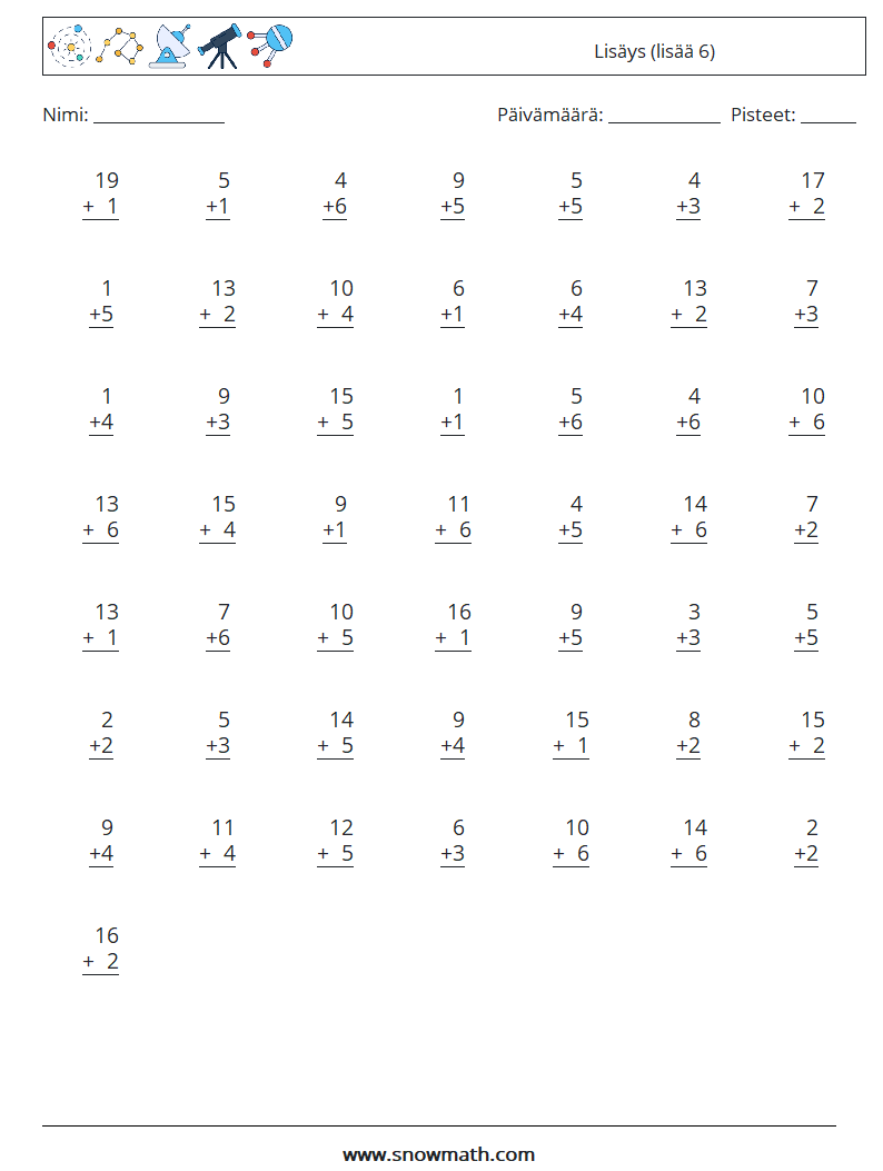 (50) Lisäys (lisää 6) Matematiikan laskentataulukot 17