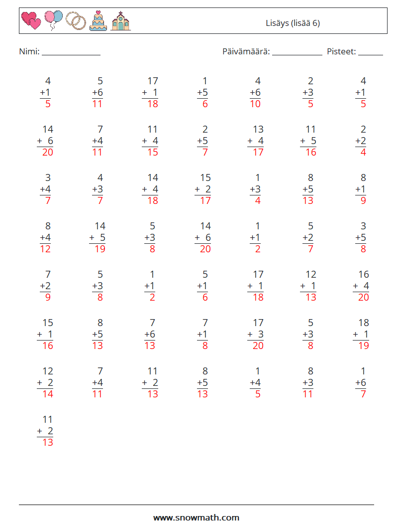 (50) Lisäys (lisää 6) Matematiikan laskentataulukot 1 Kysymys, vastaus