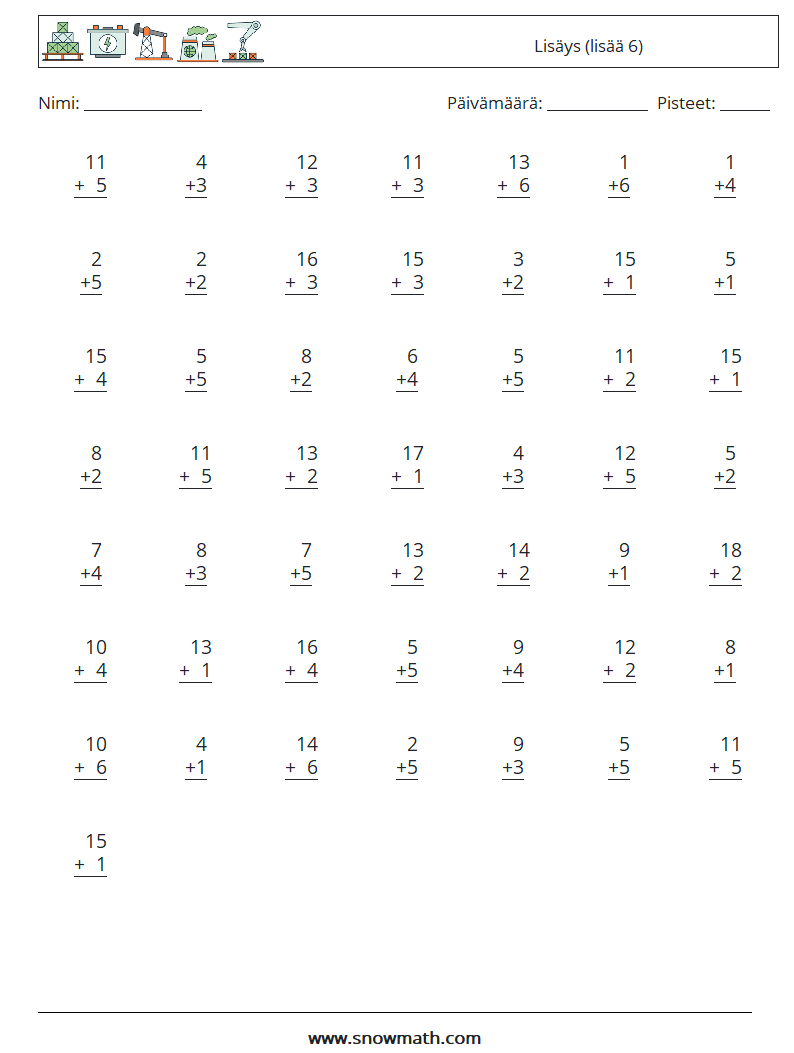 (50) Lisäys (lisää 6) Matematiikan laskentataulukot 3