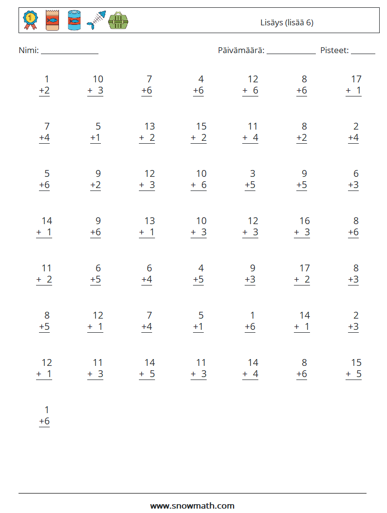 (50) Lisäys (lisää 6) Matematiikan laskentataulukot 4