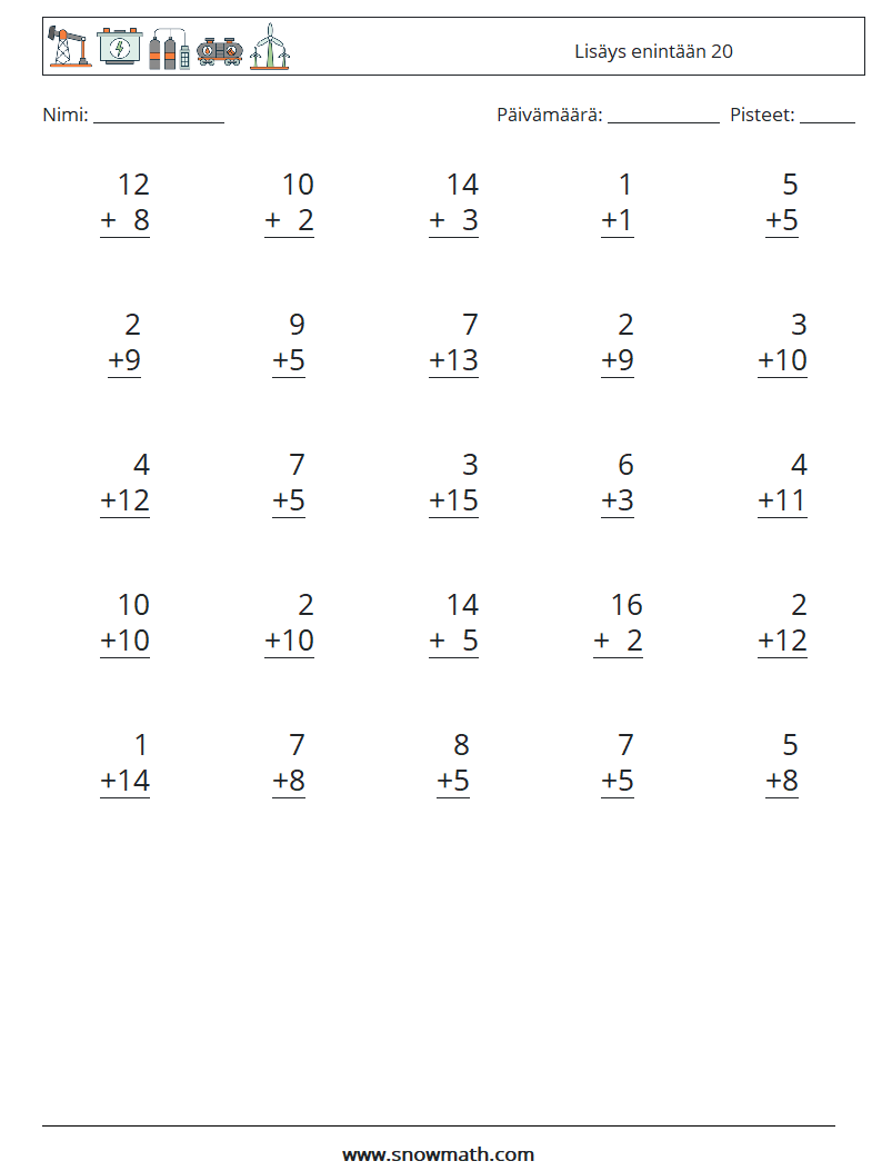 (25) Lisäys enintään 20 Matematiikan laskentataulukot 11