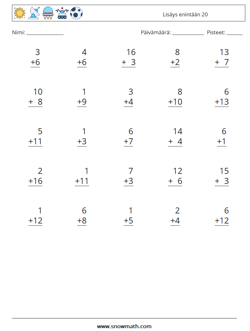 (25) Lisäys enintään 20 Matematiikan laskentataulukot 3