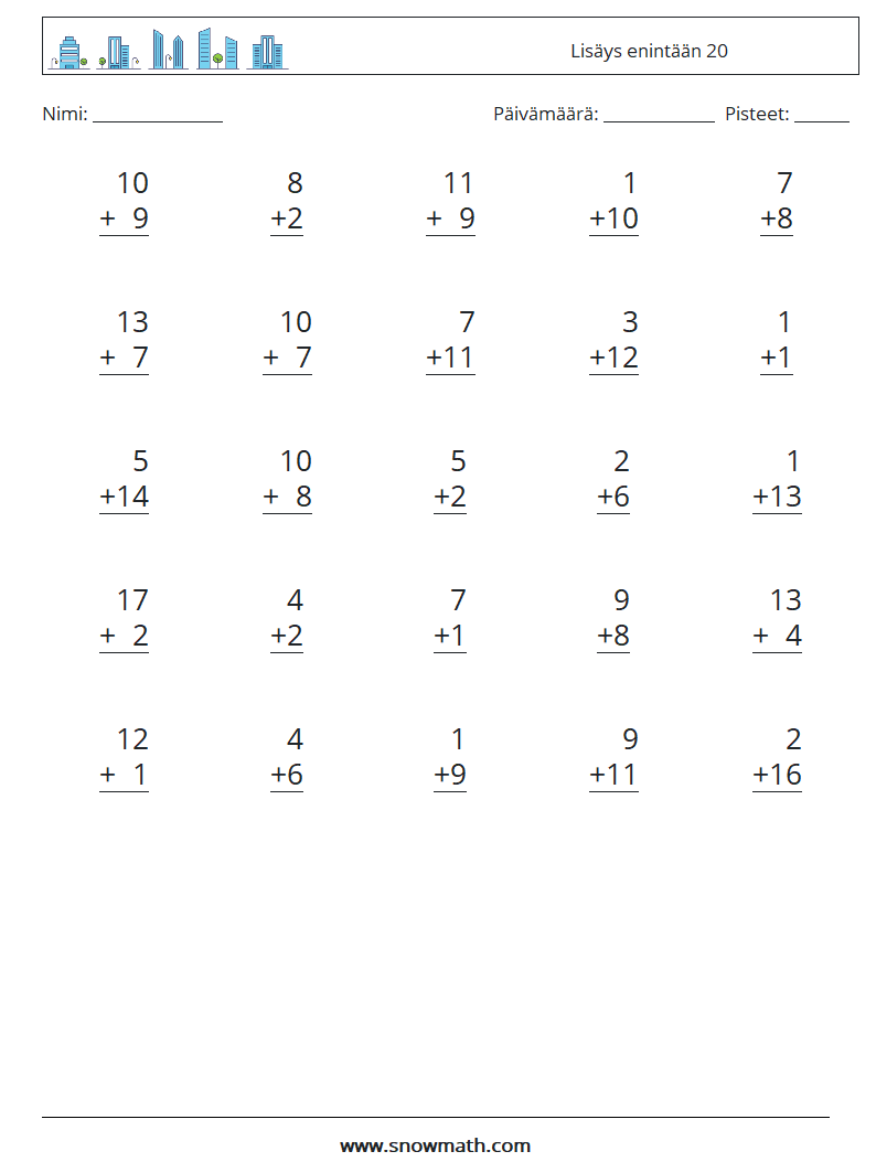 (25) Lisäys enintään 20 Matematiikan laskentataulukot 4