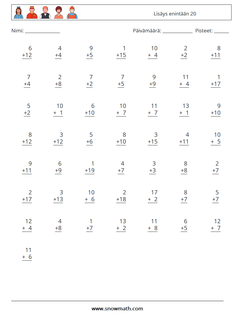 (50) Lisäys enintään 20 Matematiikan laskentataulukot 11