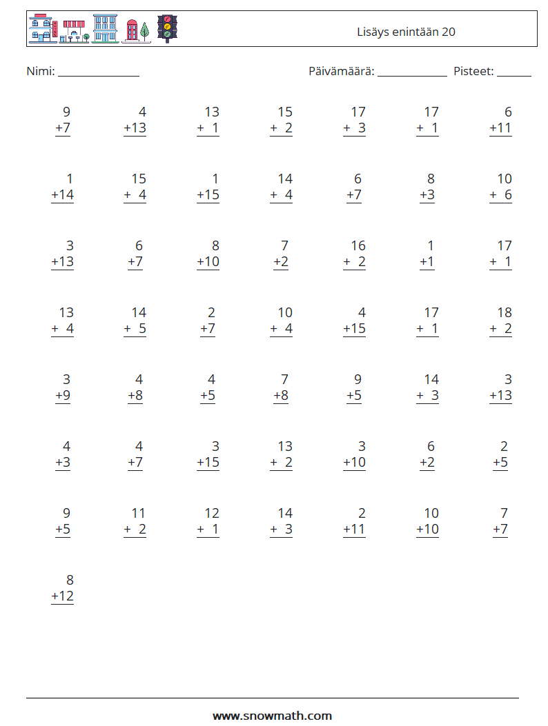 (50) Lisäys enintään 20 Matematiikan laskentataulukot 4