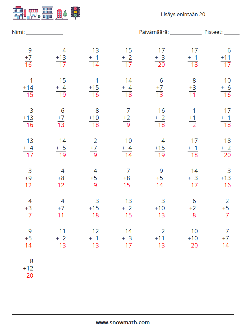 (50) Lisäys enintään 20 Matematiikan laskentataulukot 4 Kysymys, vastaus