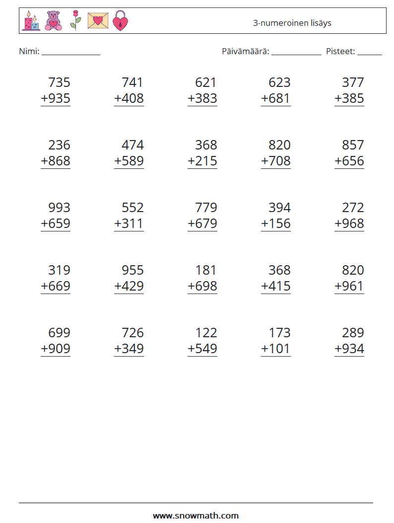 (25) 3-numeroinen lisäys Matematiikan laskentataulukot 18