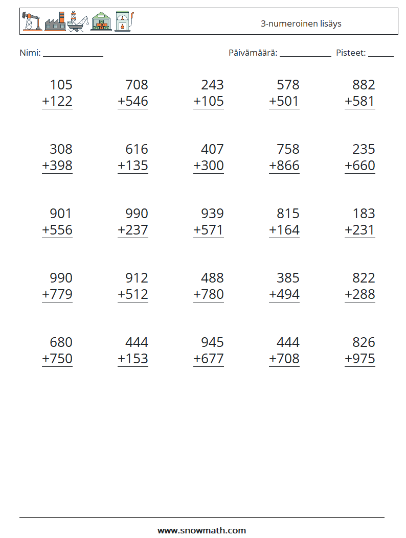 (25) 3-numeroinen lisäys Matematiikan laskentataulukot 4