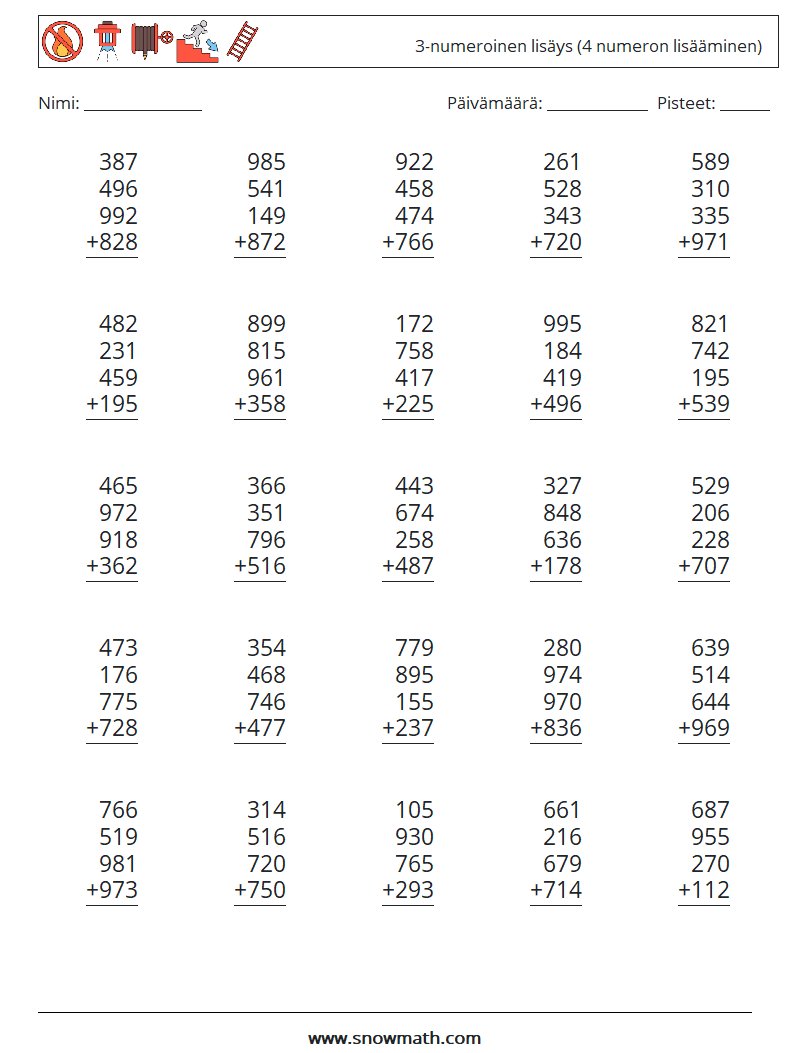 (25) 3-numeroinen lisäys (4 numeron lisääminen) Matematiikan laskentataulukot 18