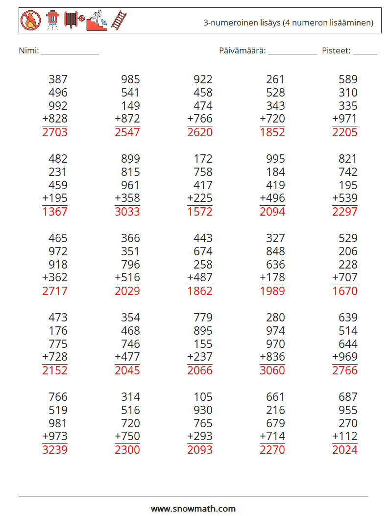 (25) 3-numeroinen lisäys (4 numeron lisääminen) Matematiikan laskentataulukot 18 Kysymys, vastaus