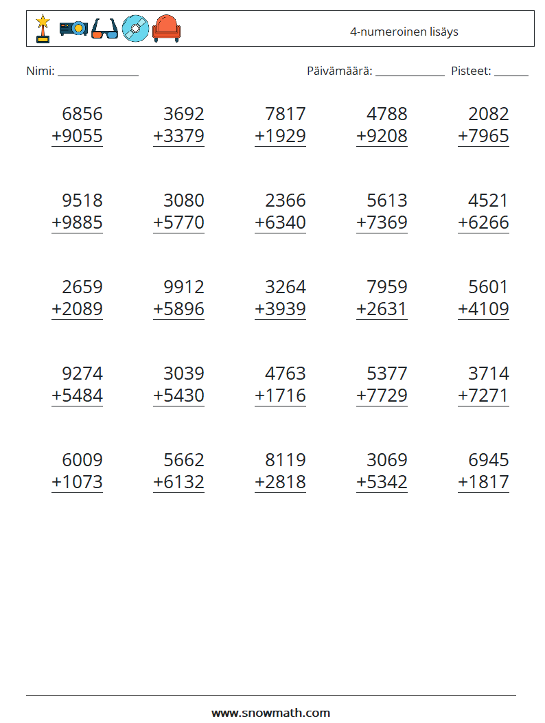 (25) 4-numeroinen lisäys Matematiikan laskentataulukot 18