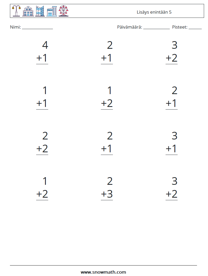 (12) Lisäys enintään 5 Matematiikan laskentataulukot 3