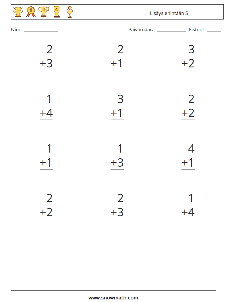 (12) Lisäys enintään 5 Matematiikan laskentataulukot 4