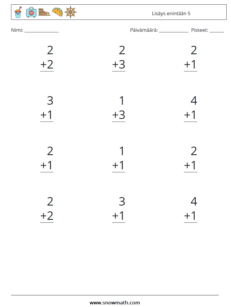 (12) Lisäys enintään 5 Matematiikan laskentataulukot 9