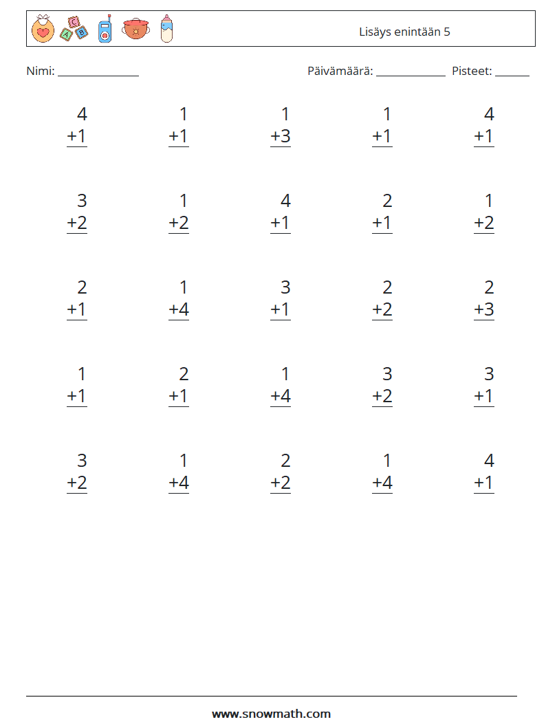 (25) Lisäys enintään 5 Matematiikan laskentataulukot 1