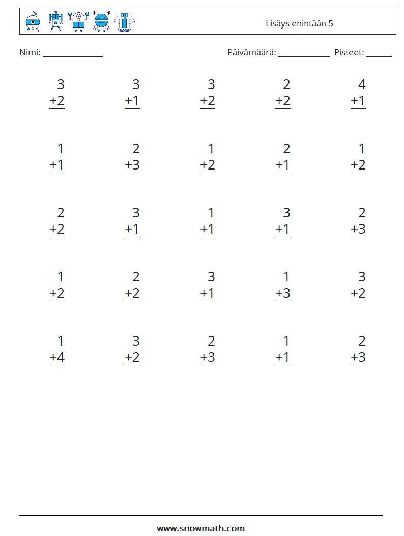 (25) Lisäys enintään 5 Matematiikan laskentataulukot 5