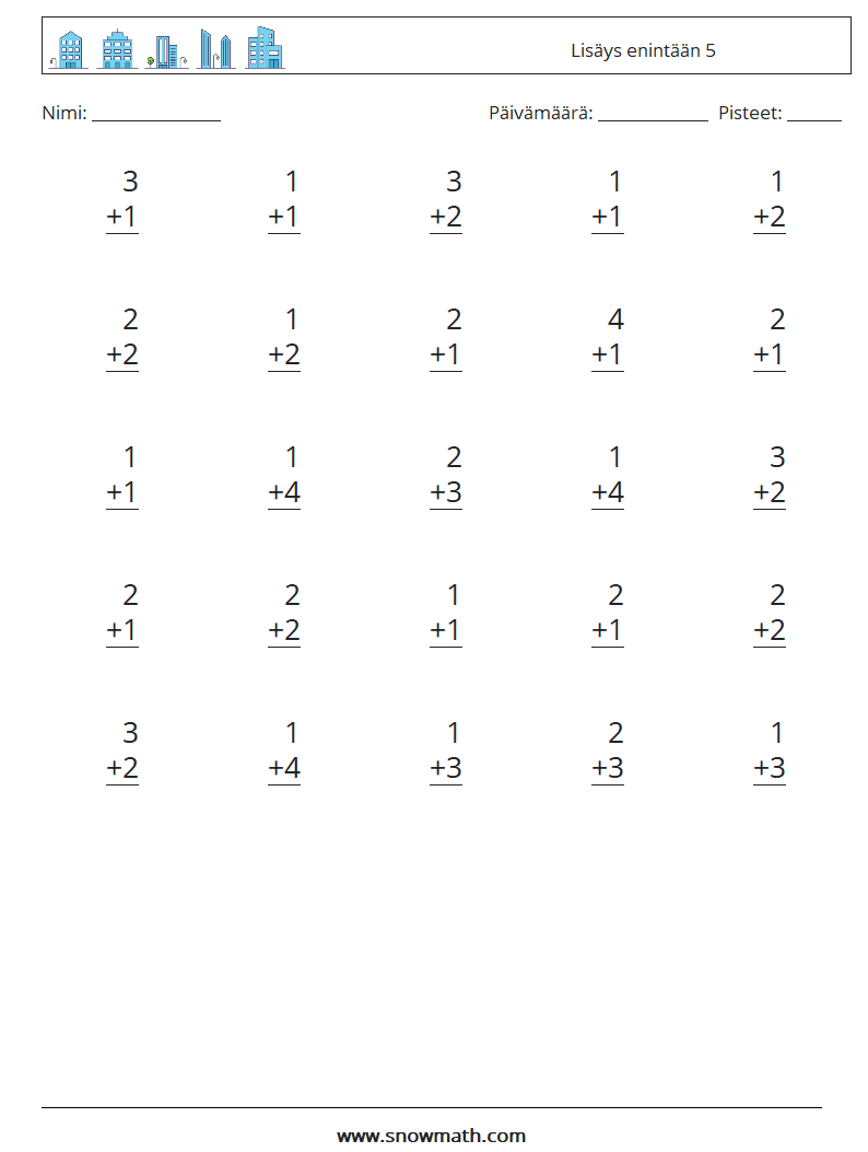 (25) Lisäys enintään 5 Matematiikan laskentataulukot 8