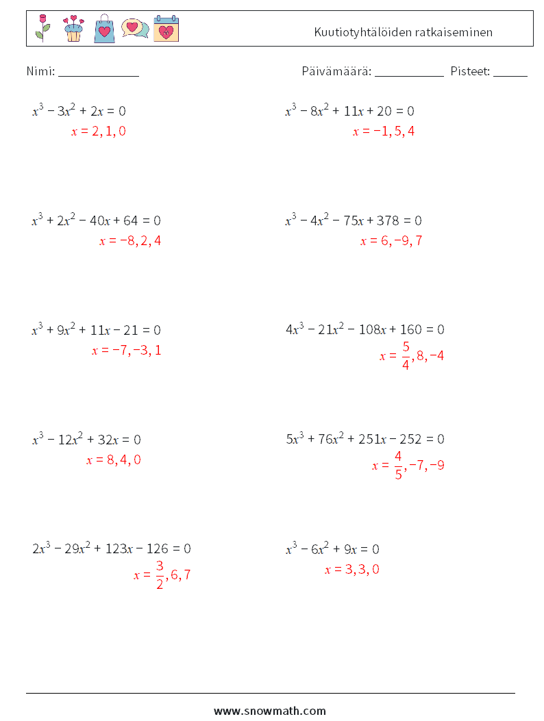 Kuutiotyhtälöiden ratkaiseminen Matematiikan laskentataulukot 1 Kysymys, vastaus
