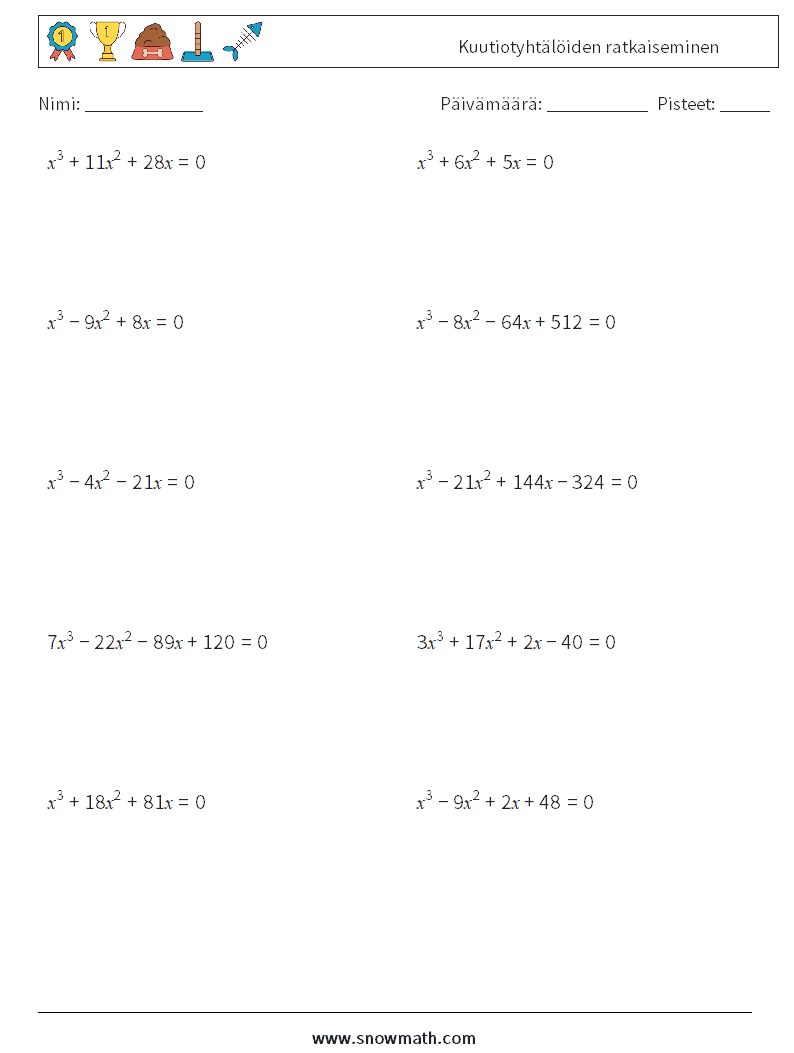 Kuutiotyhtälöiden ratkaiseminen Matematiikan laskentataulukot 4