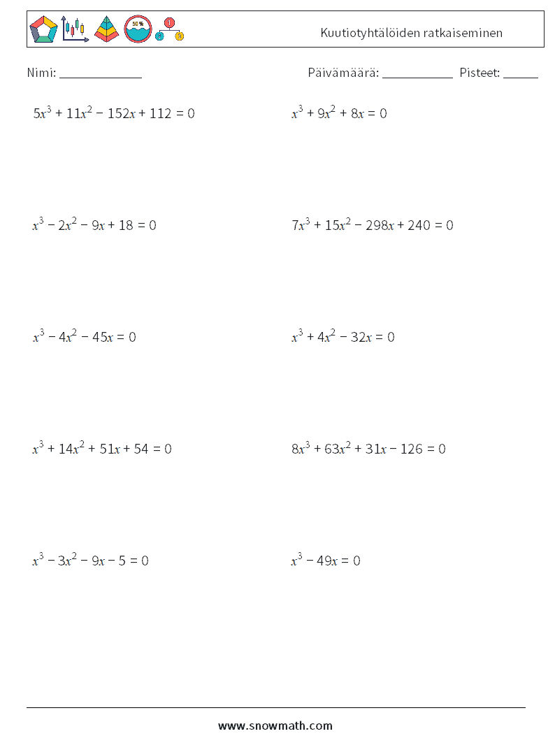 Kuutiotyhtälöiden ratkaiseminen Matematiikan laskentataulukot 6