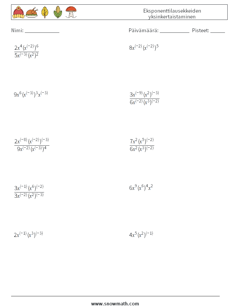  Eksponenttilausekkeiden yksinkertaistaminen Matematiikan laskentataulukot 2