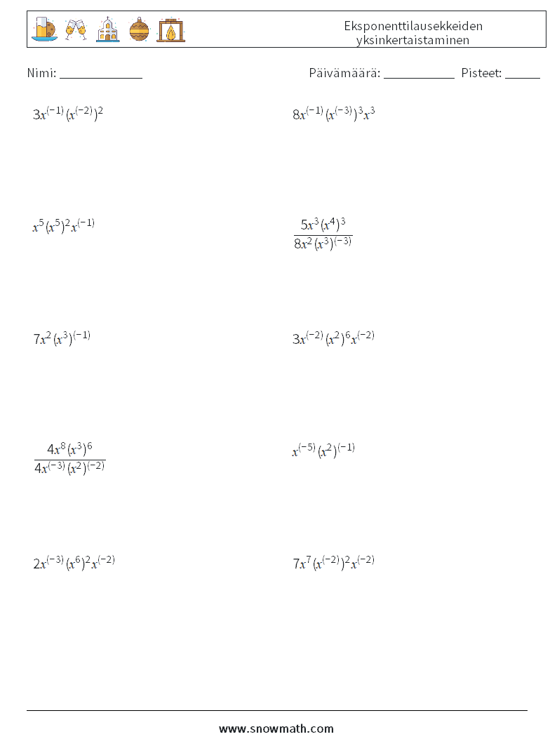  Eksponenttilausekkeiden yksinkertaistaminen Matematiikan laskentataulukot 4