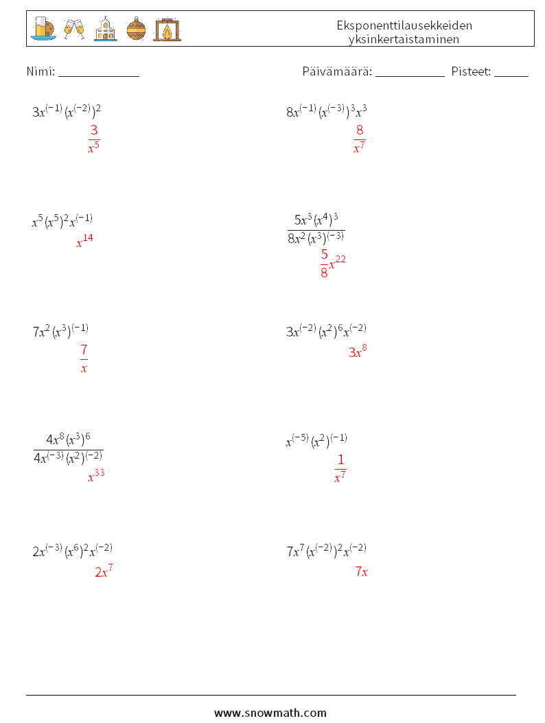  Eksponenttilausekkeiden yksinkertaistaminen Matematiikan laskentataulukot 4 Kysymys, vastaus