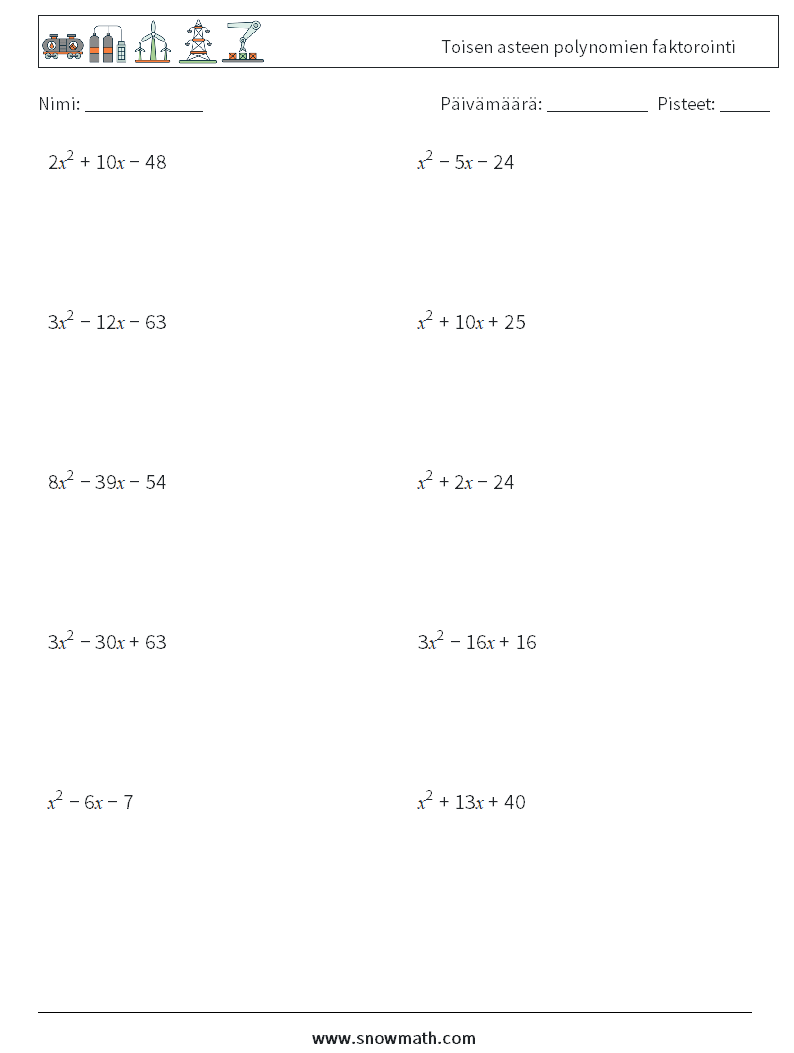 Toisen asteen polynomien faktorointi Matematiikan laskentataulukot 9
