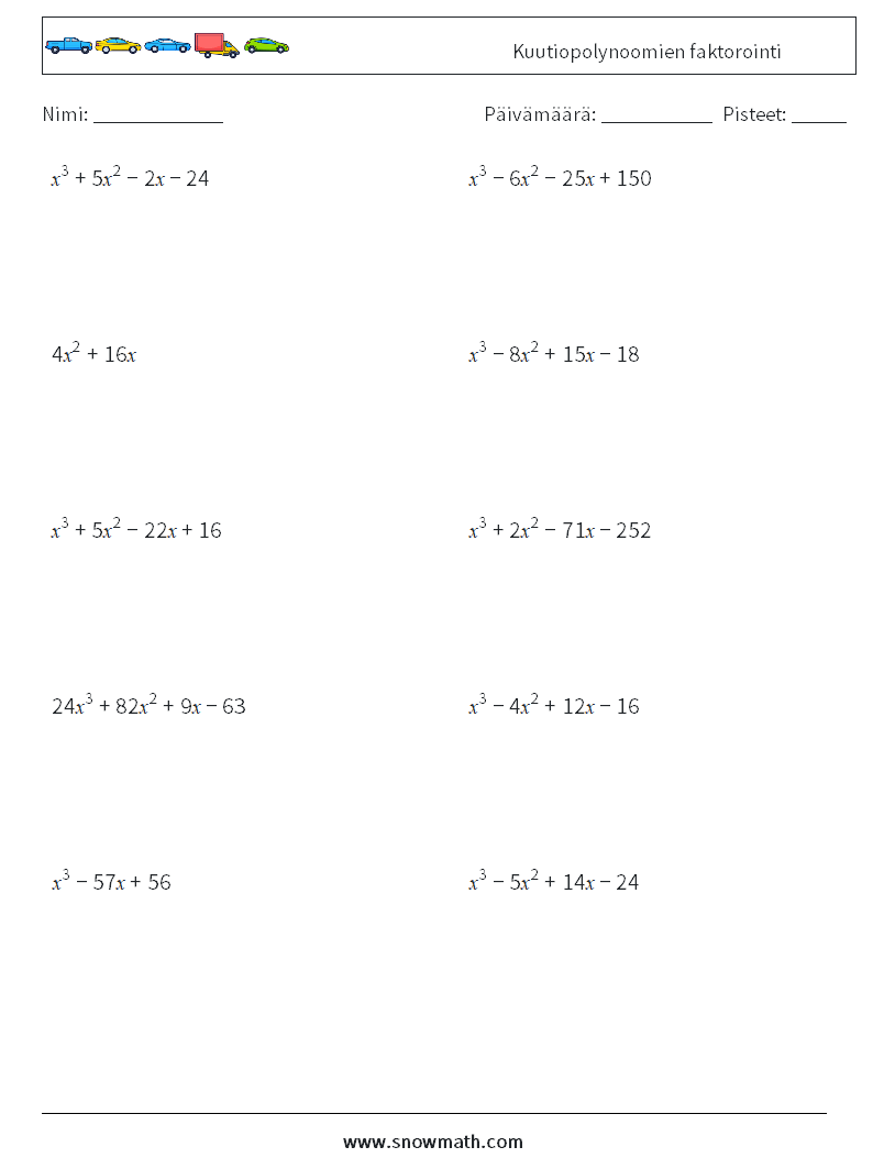 Kuutiopolynoomien faktorointi Matematiikan laskentataulukot 4